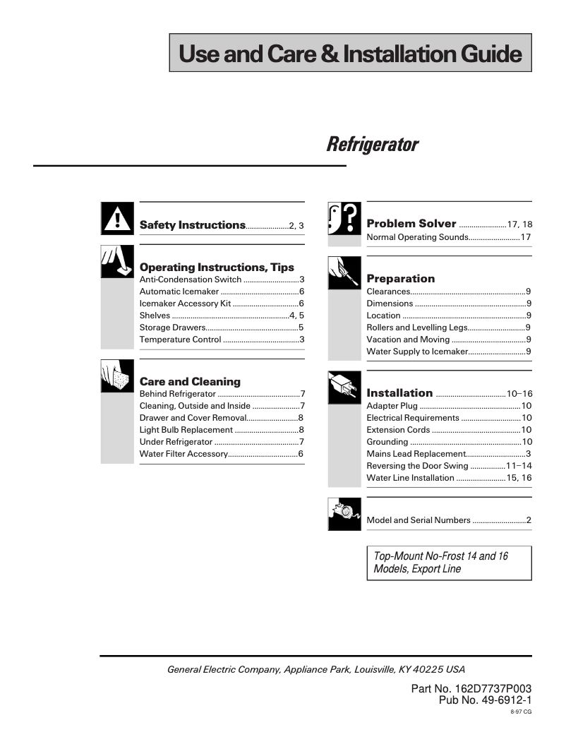 Page n°1 - Manuel d'utilisation et d'entretien GE TBT14DABAA