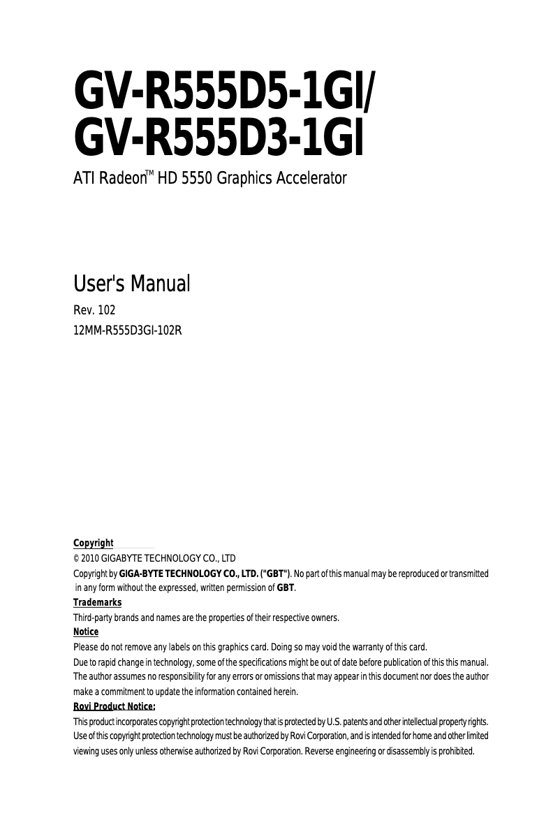 Page 1 de la notice Manuel utilisateur HIS Radeon HD 5570