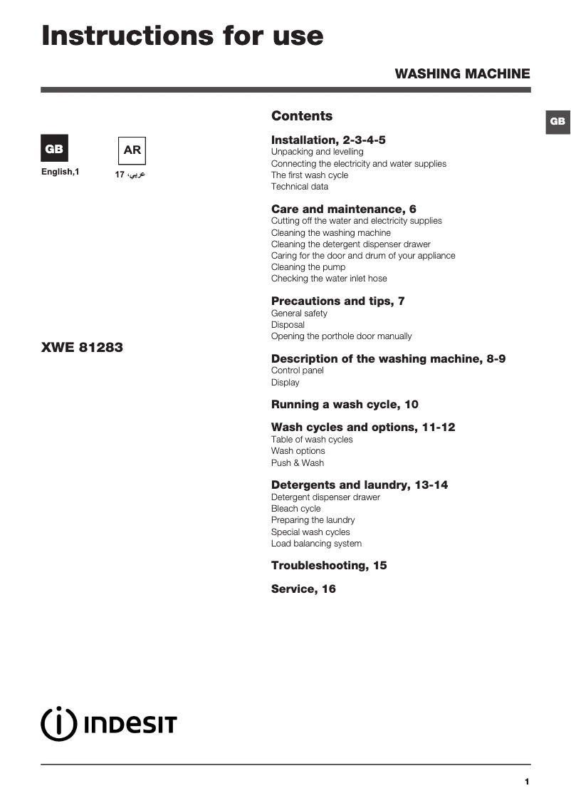 Page n°1 - Manuel utilisateur Indesit XWE 81283X S EX