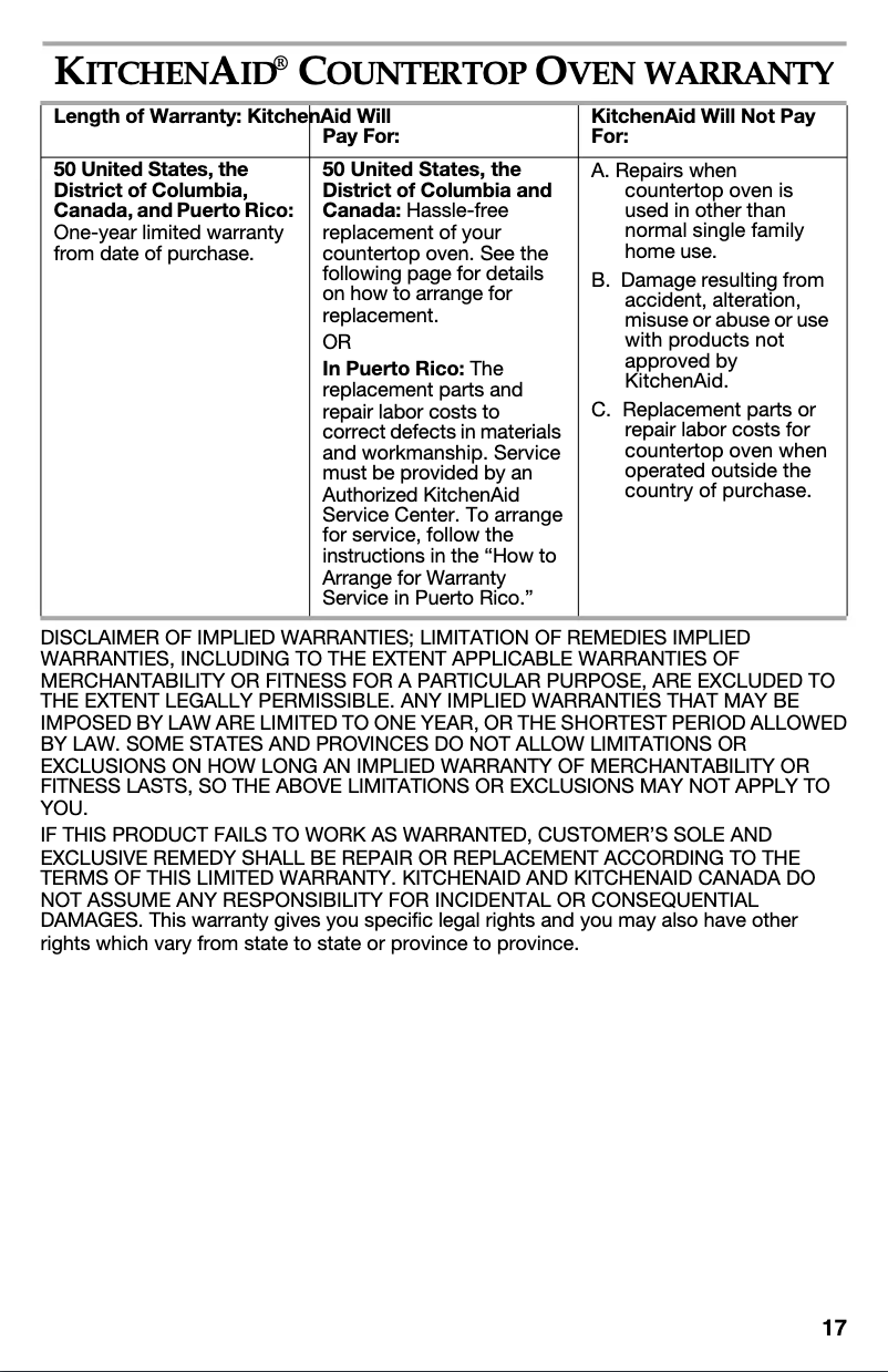 Page n°1 - Informations de garantie KitchenAid KCO223QG