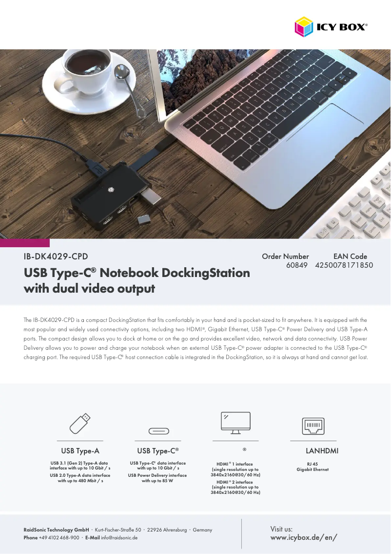 Page 1 de la notice Fiche technique Icy Box IB-DK4029-CPD