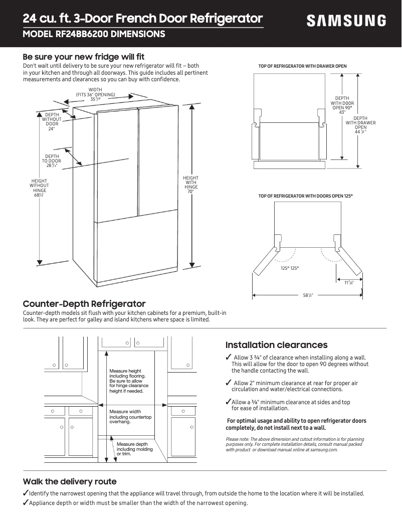 Page 1 de la notice Guide de mesure Samsung RF24BB620012