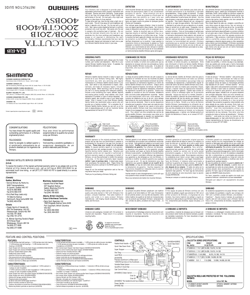 Page n°1 - Manuel utilisateur Shimano Calcutta 201B