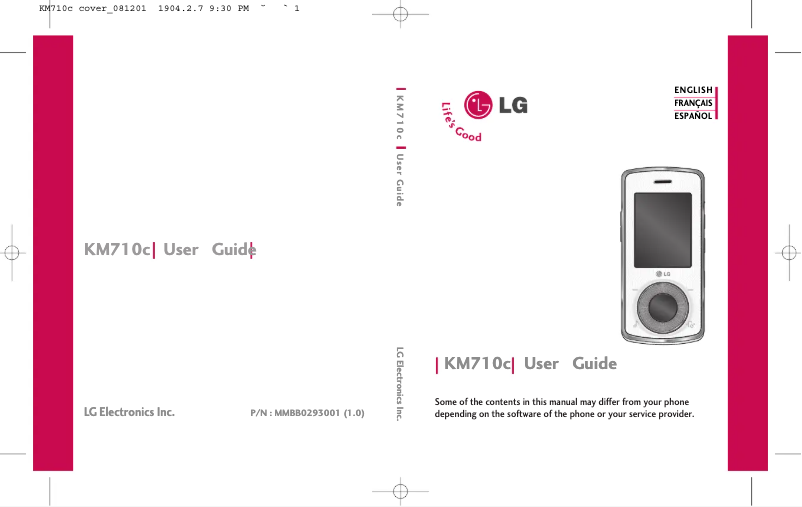Page n°1 - Manuel utilisateur LG KM710C