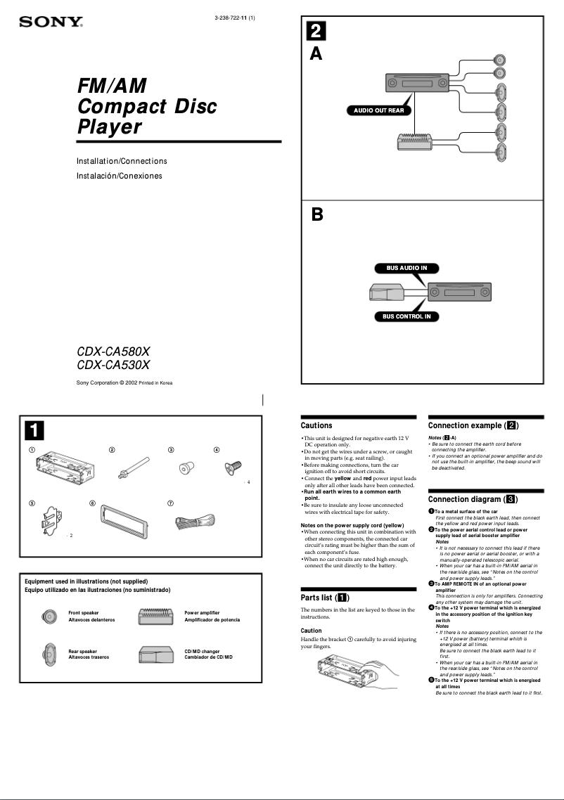 Page 1 de la notice Guide d'installation Sony CDX-CA530X