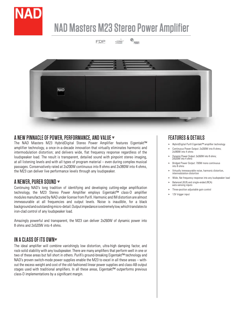 Page 1 de la notice Fiche technique NAD M23