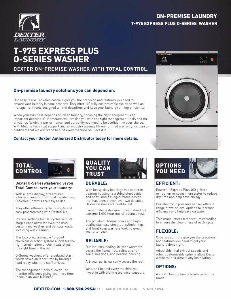 Page 1 de la notice Fiche technique Dexter Laundry T-975 Express Plus