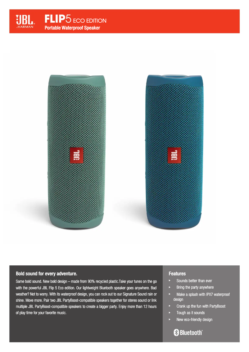 Page 1 de la notice Fiche technique JBL Flip 5 Eco edition