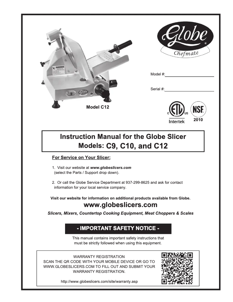 Page 1 de la notice Manuel utilisateur Globe C12X