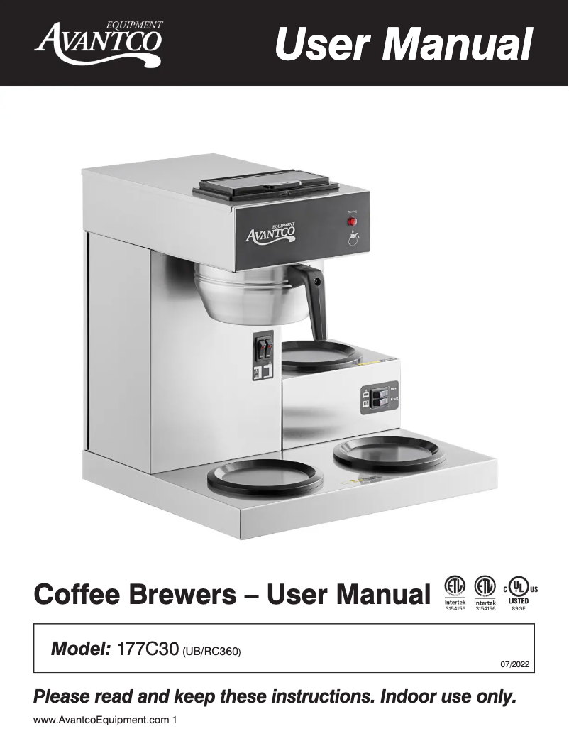 Page 1 de la notice Manuel utilisateur Avantco C30