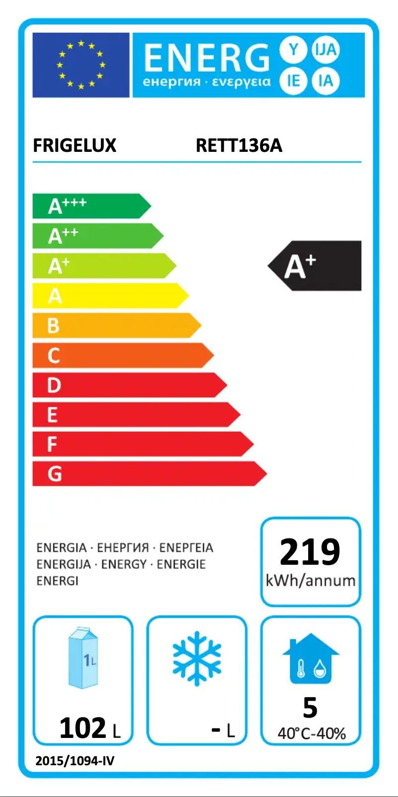 Página 1 del manual Etiqueta energética FrigeluX RETT136A