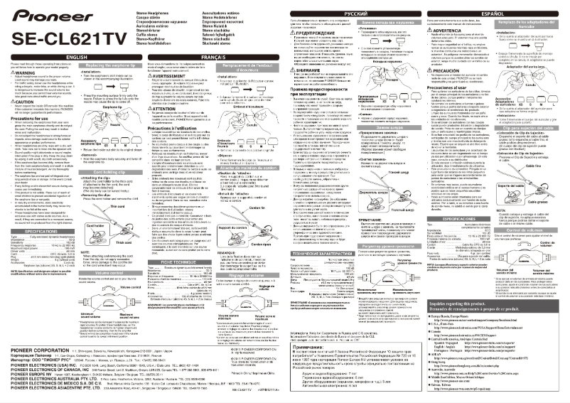 Page 1 de la notice Manuel utilisateur Pioneer SE-CL621TV