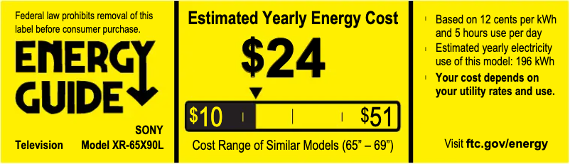 Página 1 del manual Etiqueta energética Sony XR-65X90L