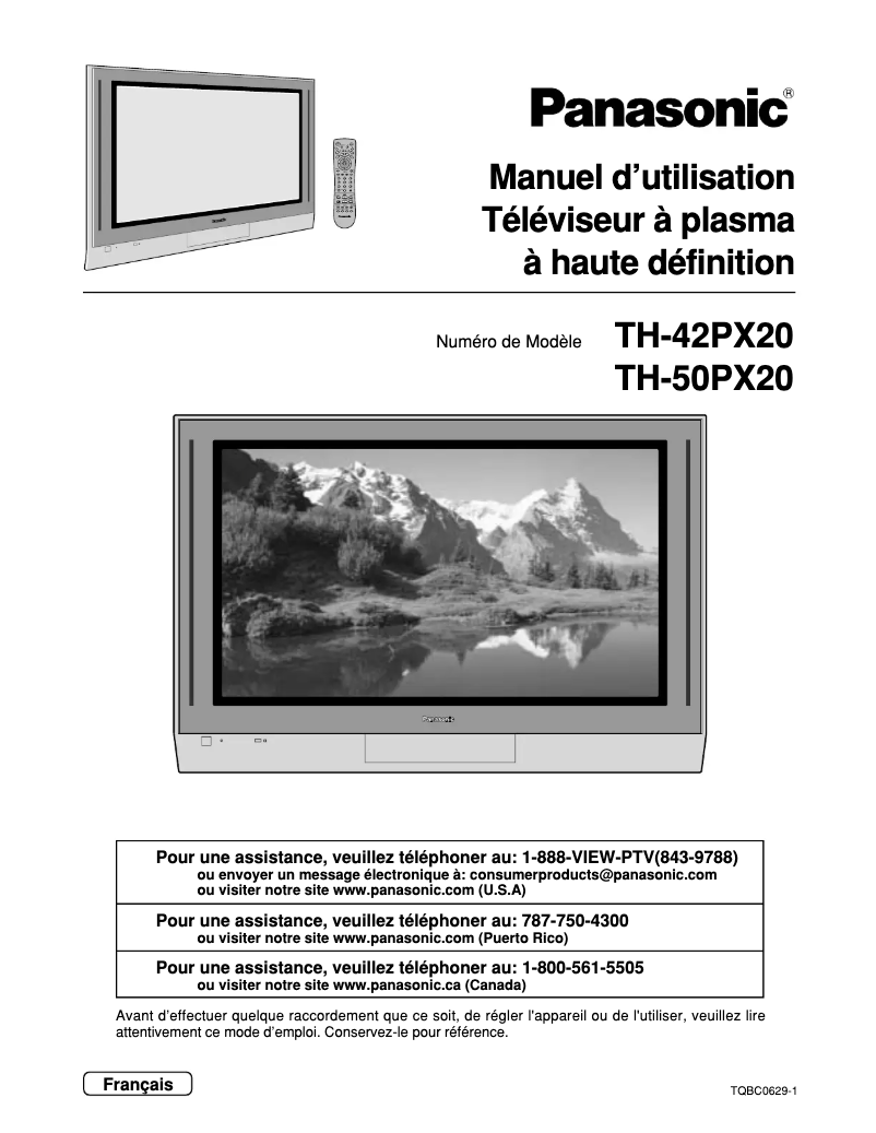 Page 1 de la notice Manuel utilisateur Panasonic TH-50PX20UP