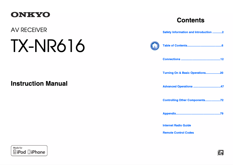 Page 1 de la notice Manuel utilisateur Onkyo TX-NR616AE