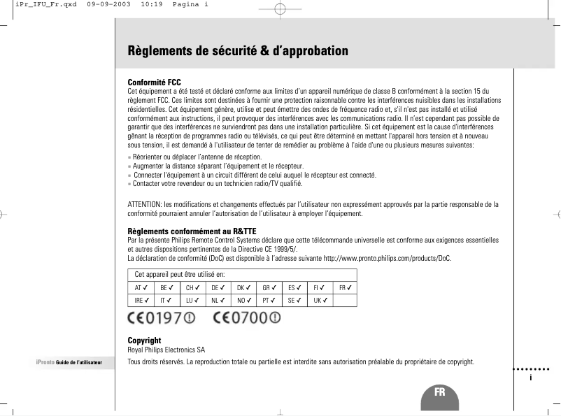 Page 1 de la notice Manuel utilisateur Philips SBCRU1000