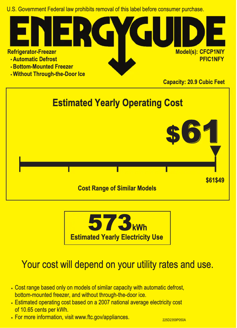 Image de la première page du manuel de l'appareil Profile PFIC1NFYWV