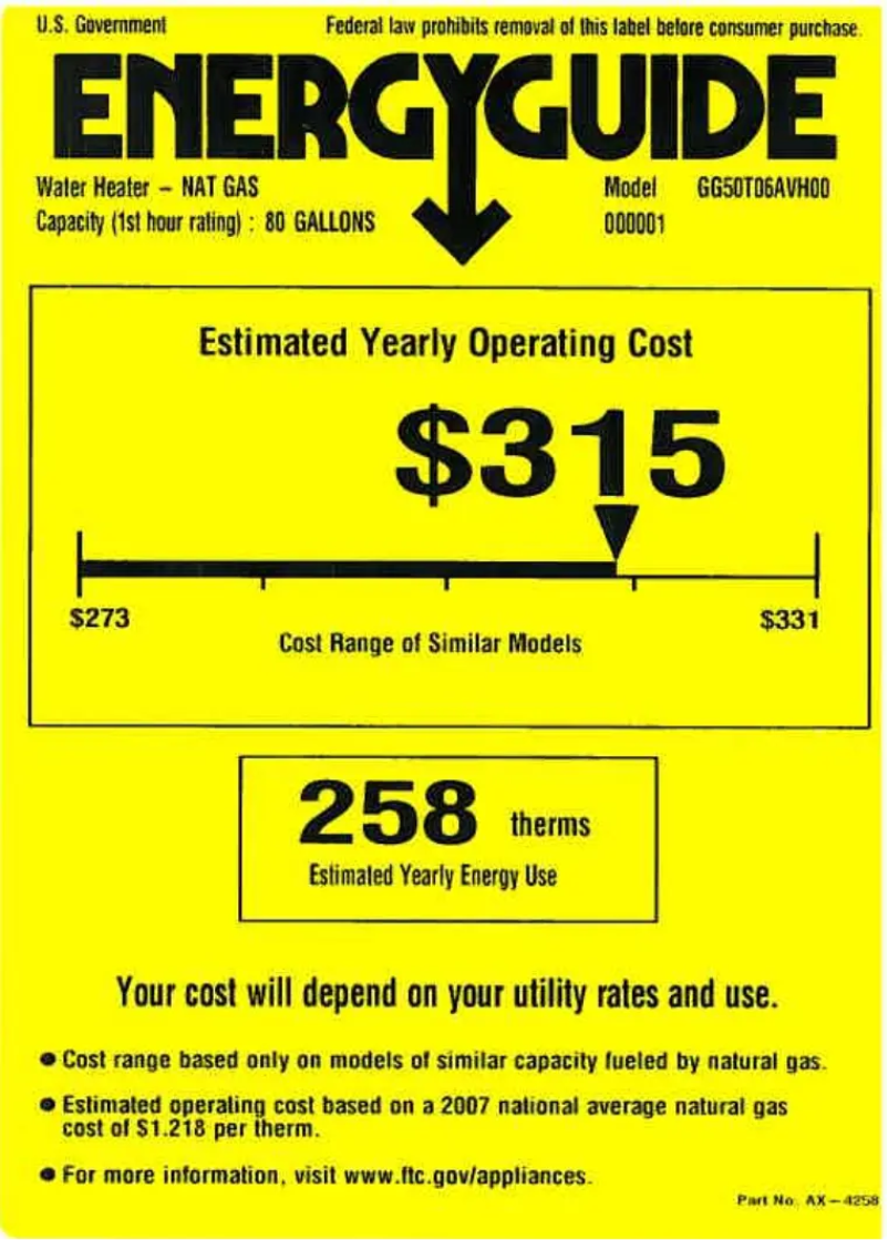 Page 1 de la notice Label énergétique GE GG50T06AVH