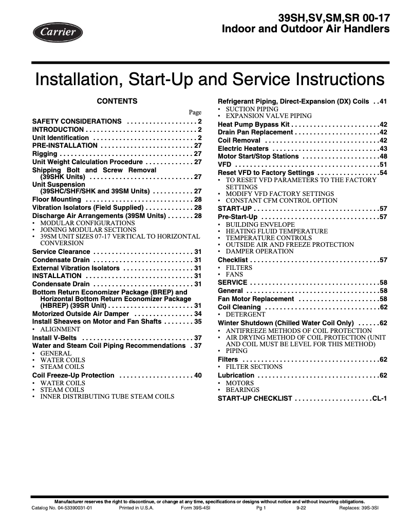 Page n°1 - Manuel utilisateur Carrier 39S
