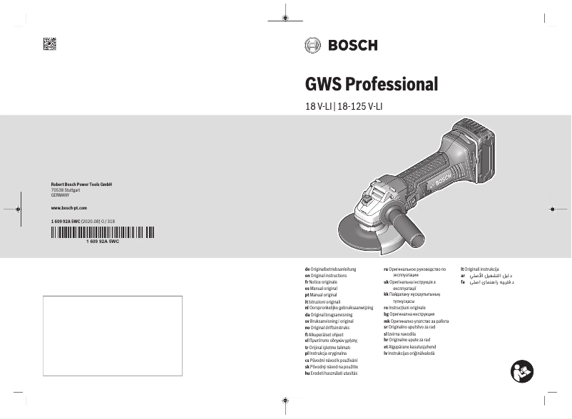 Page 1 de la notice Manuel utilisateur Bosch GWS 18 V-LI Professional