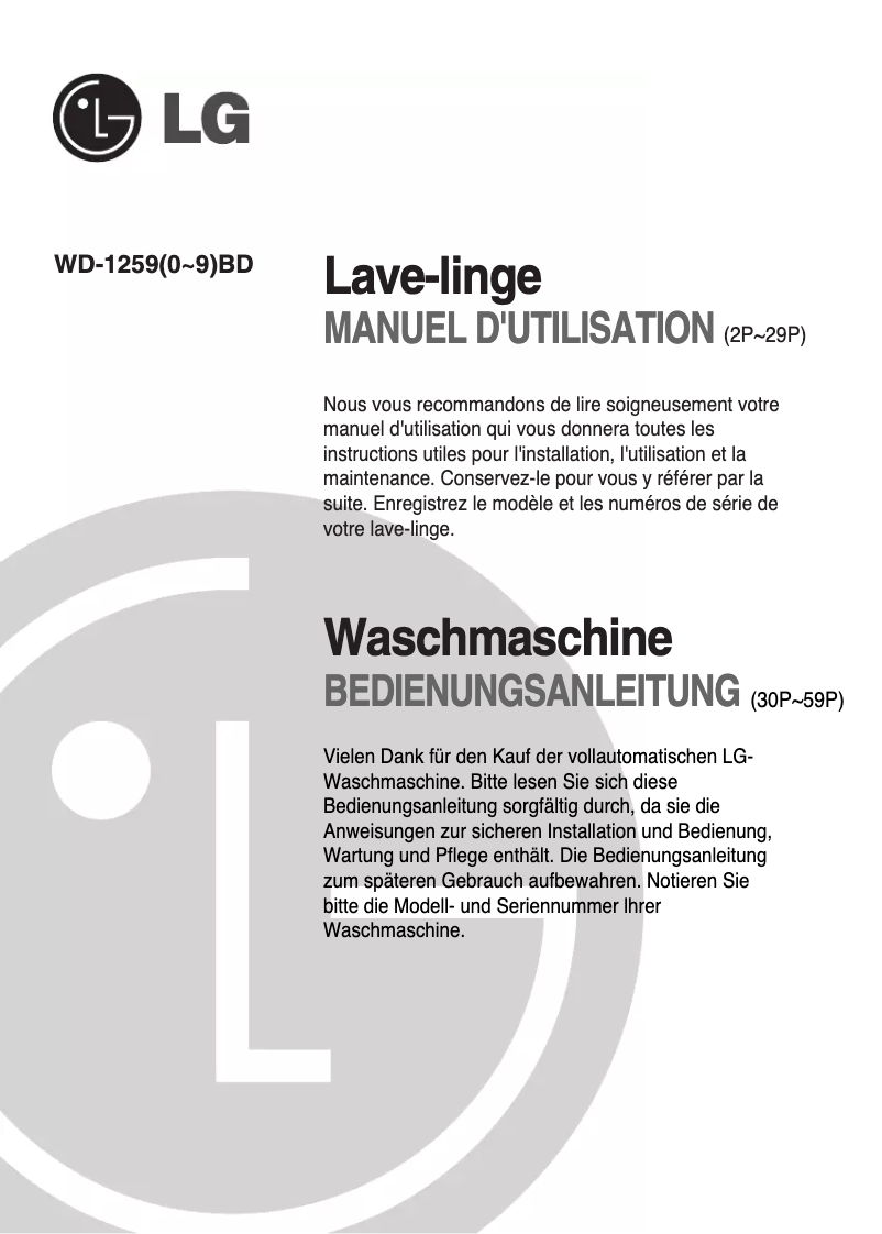 Page n°1 - Manuel utilisateur LG WD-12590BD