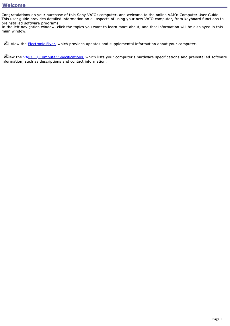 Image de la première page du manuel de l'appareil Vaio PCG-FRV27