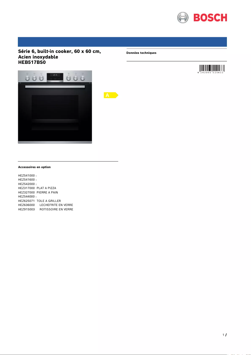 Página 1 del manual Ficha técnica Bosch HEB517BS0