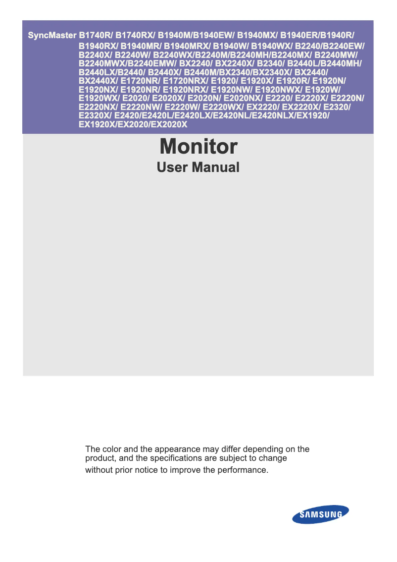 Page 1 de la notice Manuel utilisateur Samsung Syncmaster EX1920