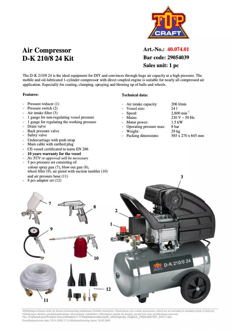 Page 1 of the manual User Manual Topcraft D-K 210/8 24 Set