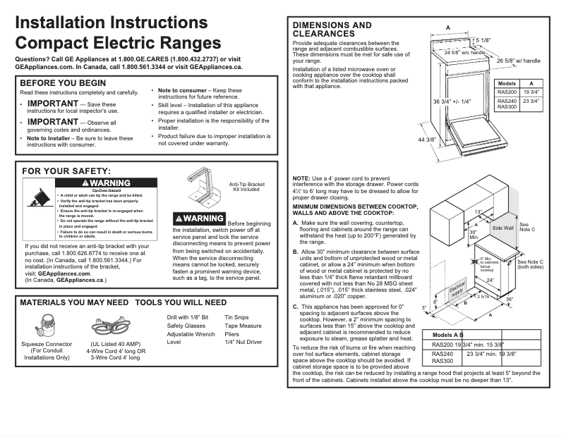 Page 1 de la notice Fiche technique Hotpoint RAS240DMWW
