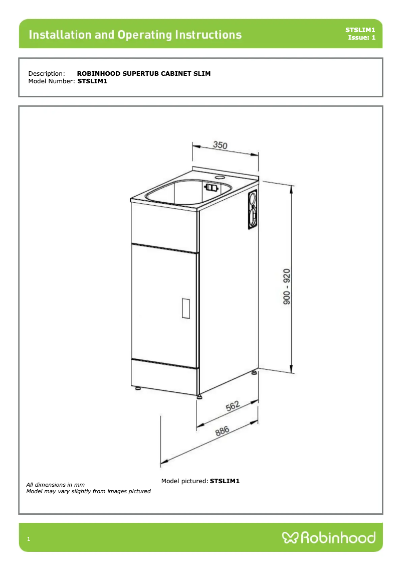 Page n°1 - Guide d'installation Robinhood STSLIM1A