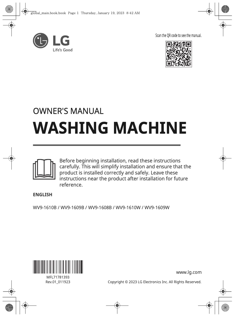 Page n°1 - Manuel utilisateur LG WV9-1609B