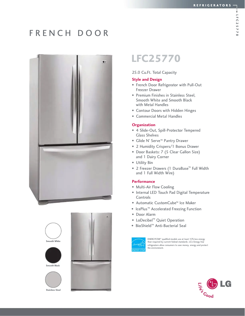 Page 1 de la notice Fiche technique LG LFC25770SB