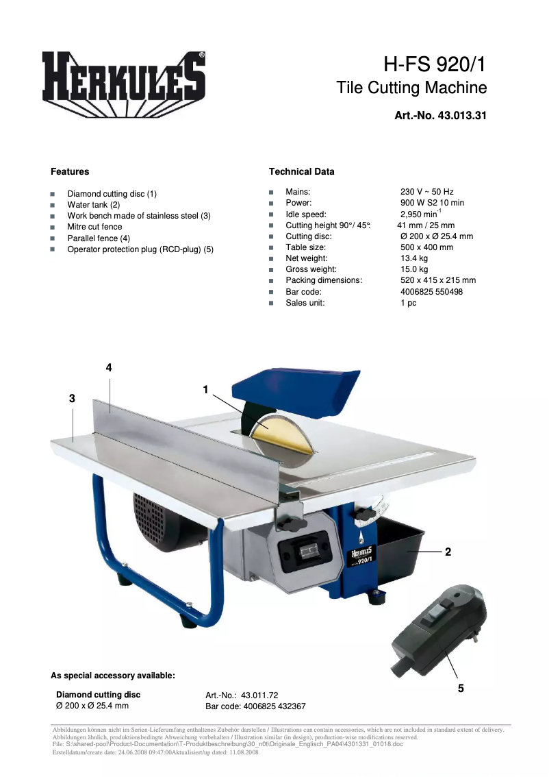 Image de la première page du manuel de l'appareil H-FS 920/1