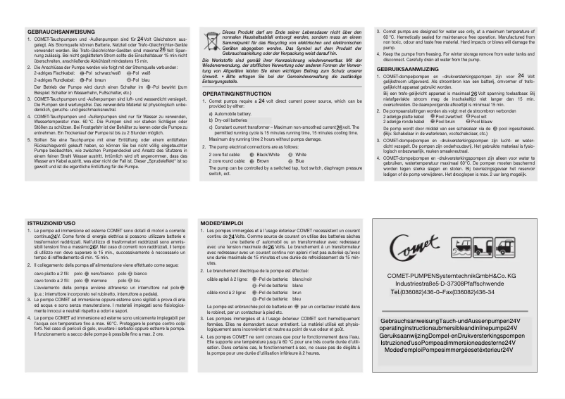 Page n°1 - Manuel utilisateur Comet ELEGANT 24 V/DC