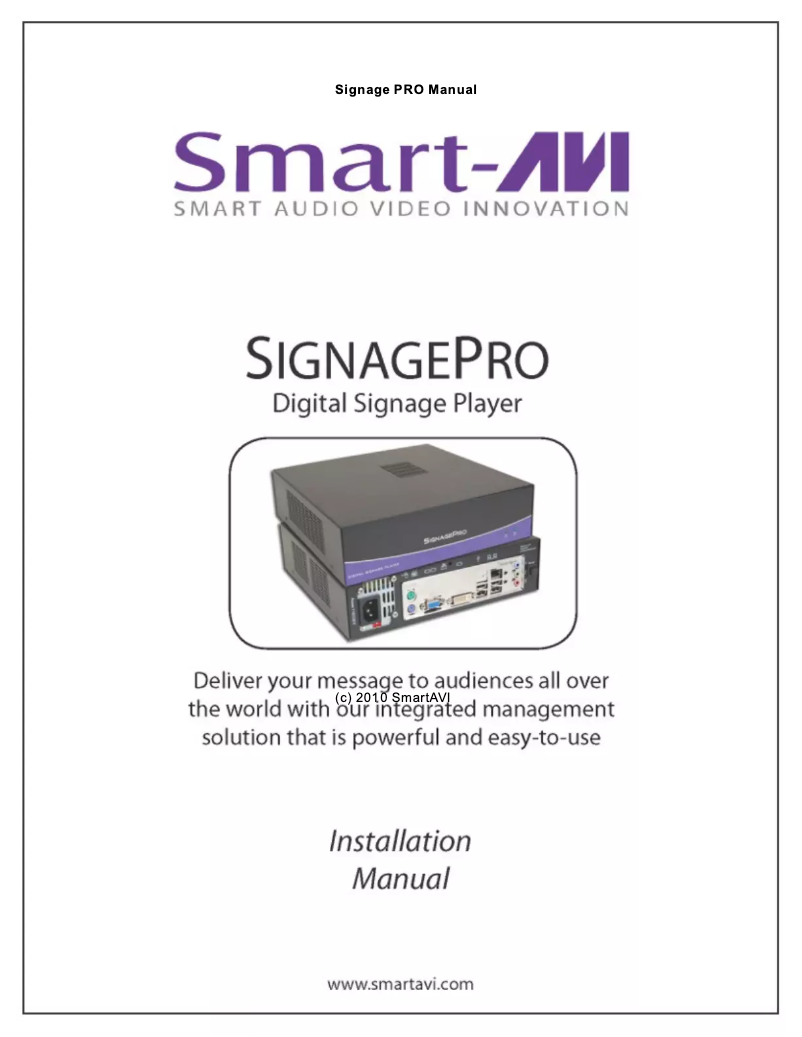 Page 1 de la notice Manuel utilisateur Smart-AVI SignagePro AP-SNSV-SW
