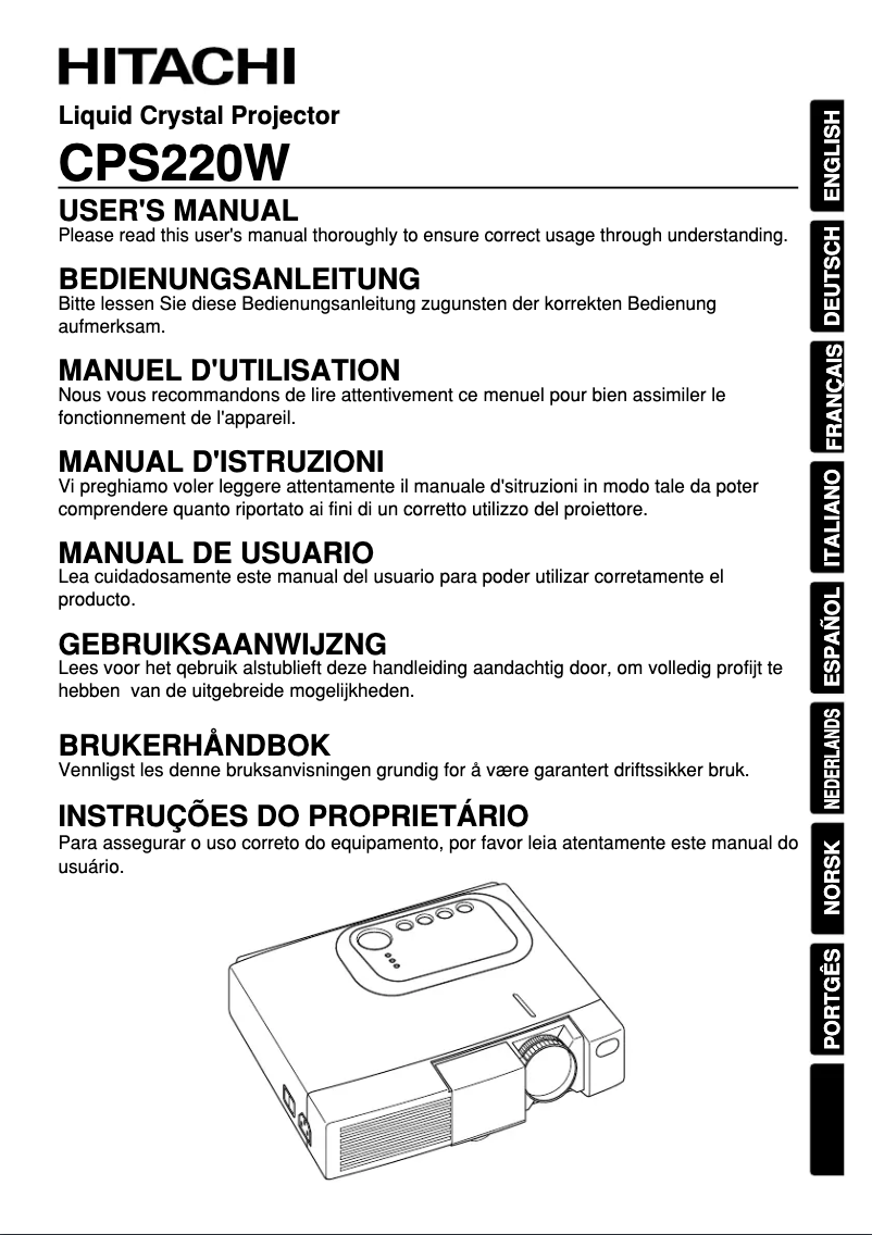 Page n°1 - Manuel utilisateur Hitachi CP-S220W