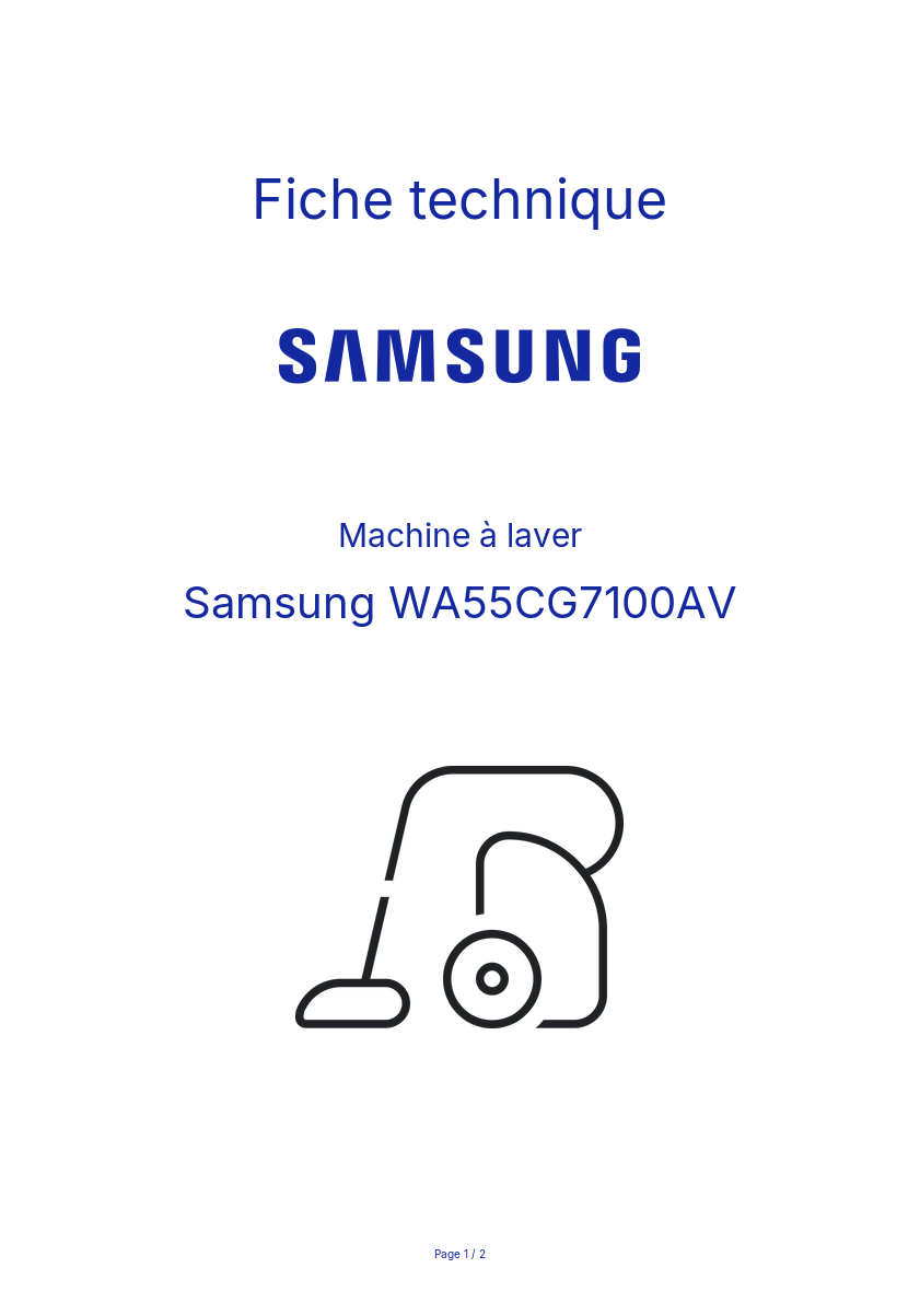 Page n°1 - Fiche technique Samsung WA55CG7100AV