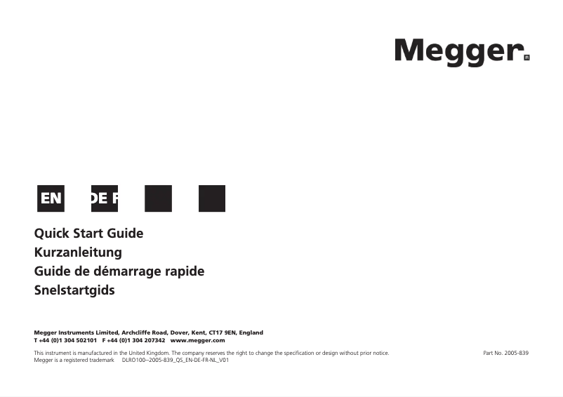 Page 1 de la notice Guide de démarrage rapide Megger DLRO100E