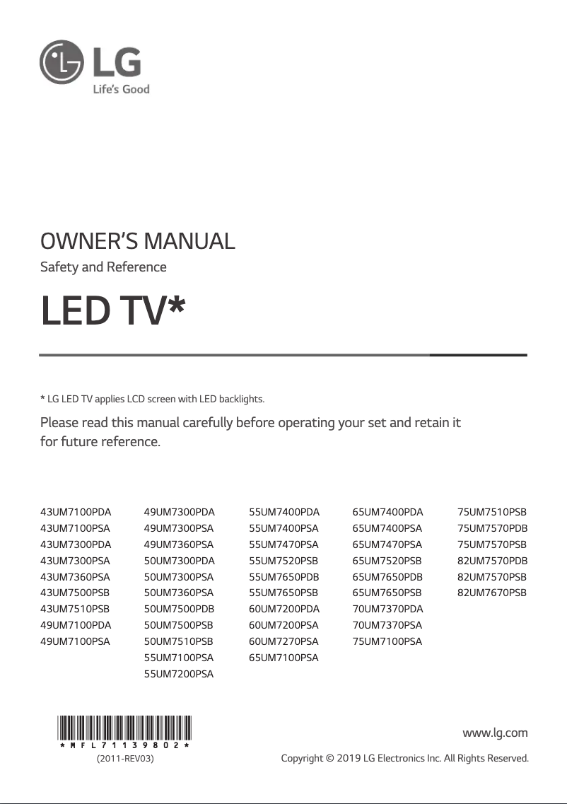 Page 1 de la notice Manuel utilisateur LG 49UM7360PSA