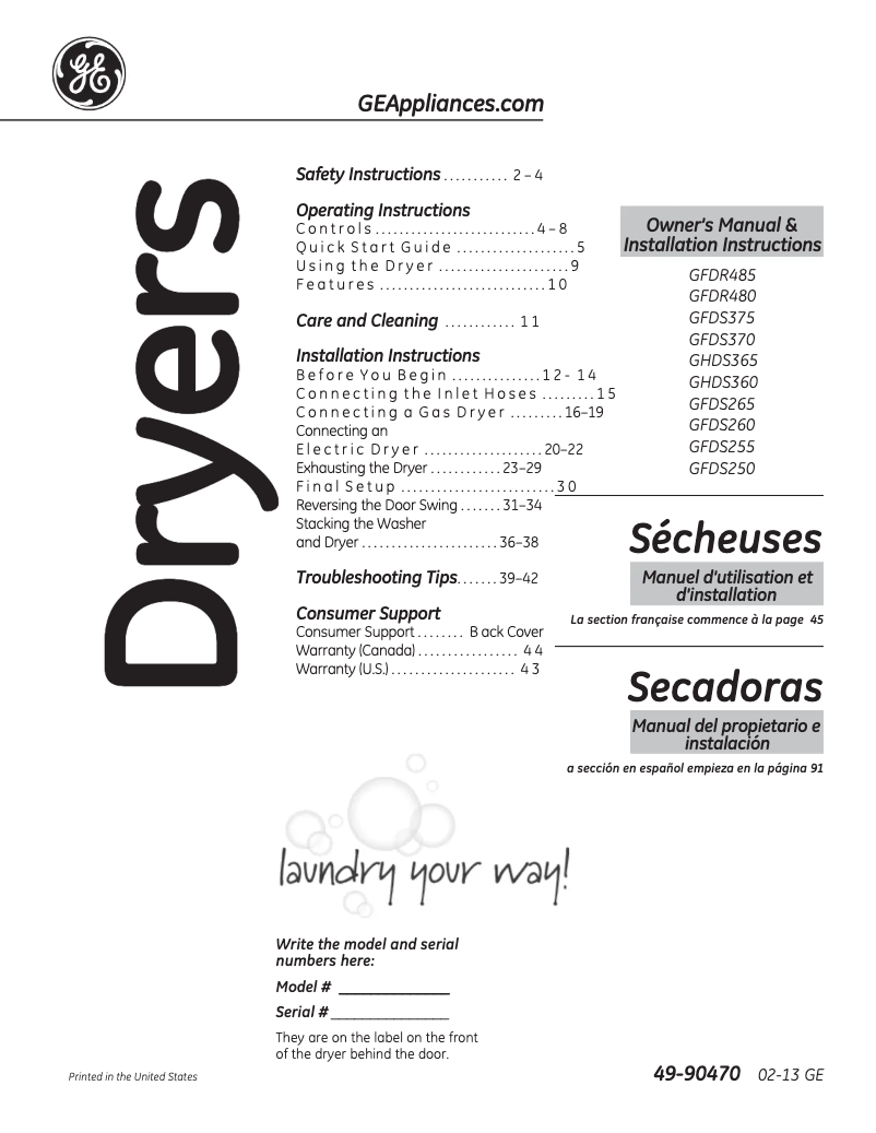 Page n°1 - Instructions / montage GE GFDS265GFRR