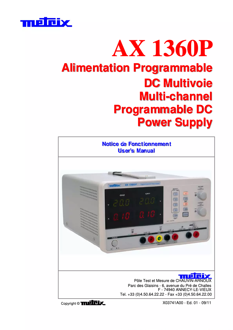 Page 1 de la notice Manuel utilisateur Metrix AX 1360P