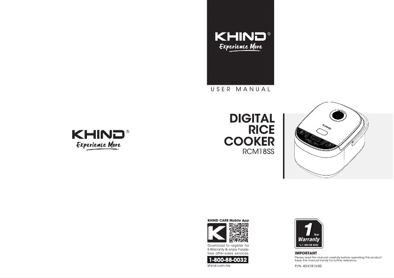 Page n°1 - Manuel utilisateur Khind RCM18SS