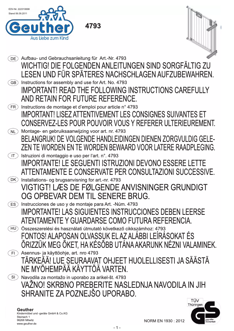 Image de la première page du manuel de l'appareil Easylock 4793