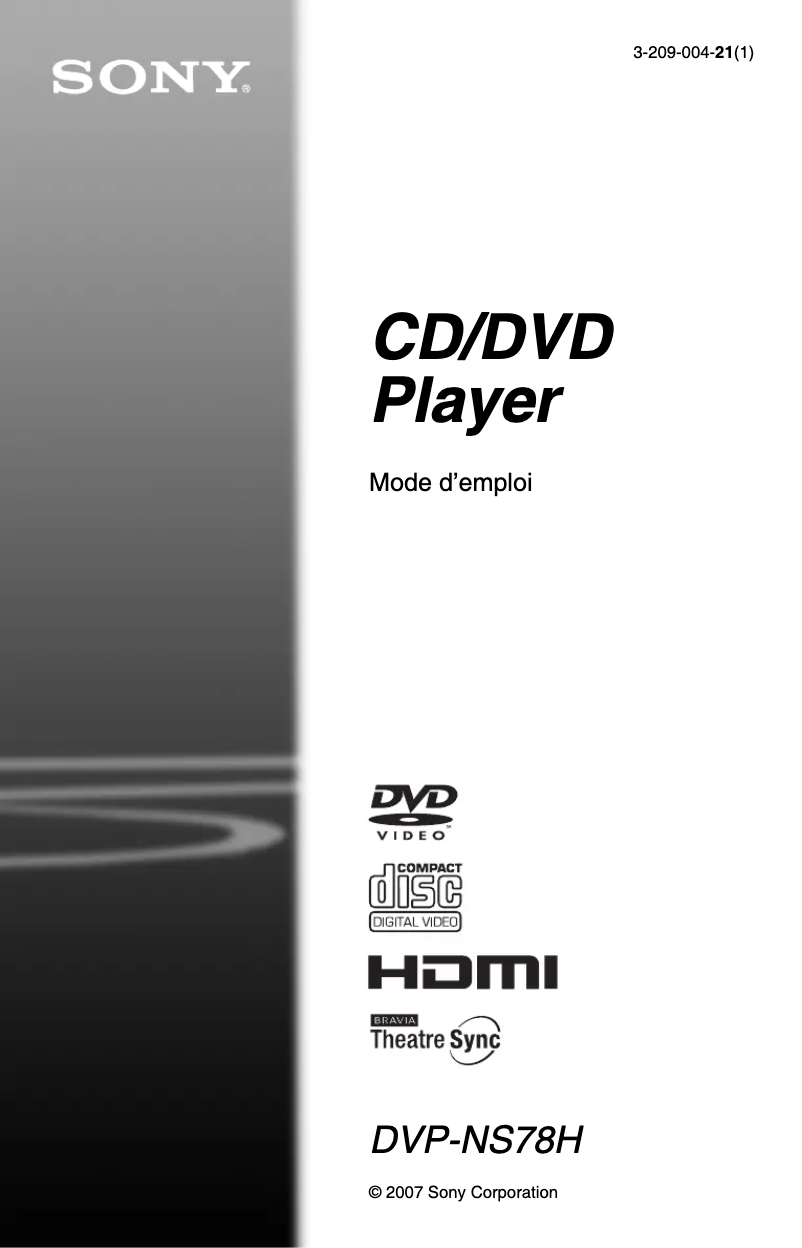 Image de la première page du manuel de l'appareil DVP-NS78H