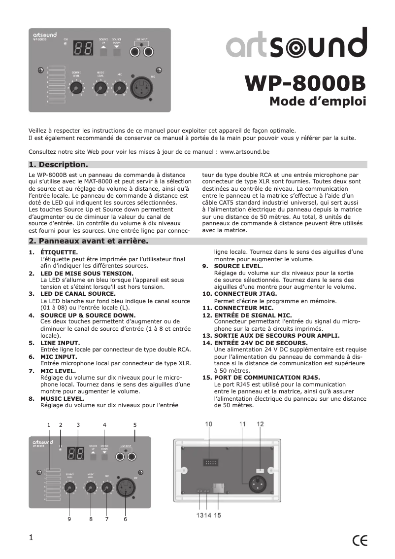Page 1 de la notice Manuel utilisateur Artsound WP-8000B