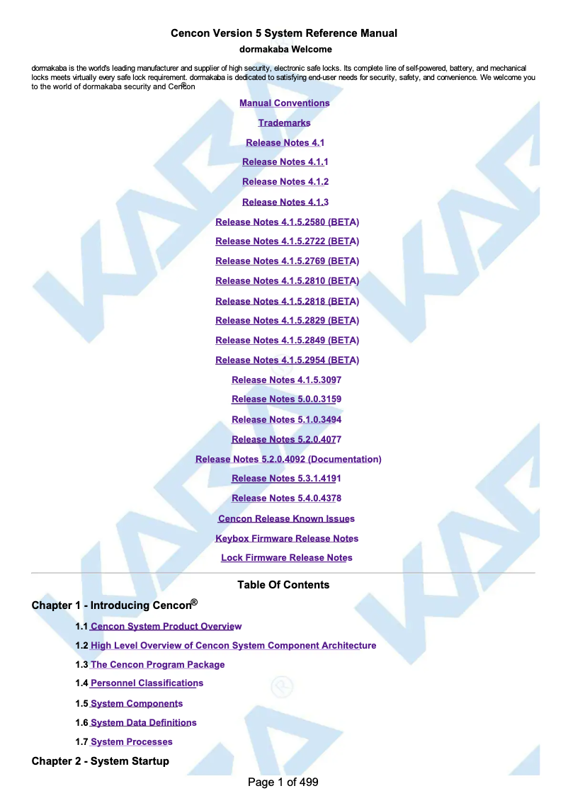 Page 1 de la notice Manuel utilisateur Dormakaba Cencon 5