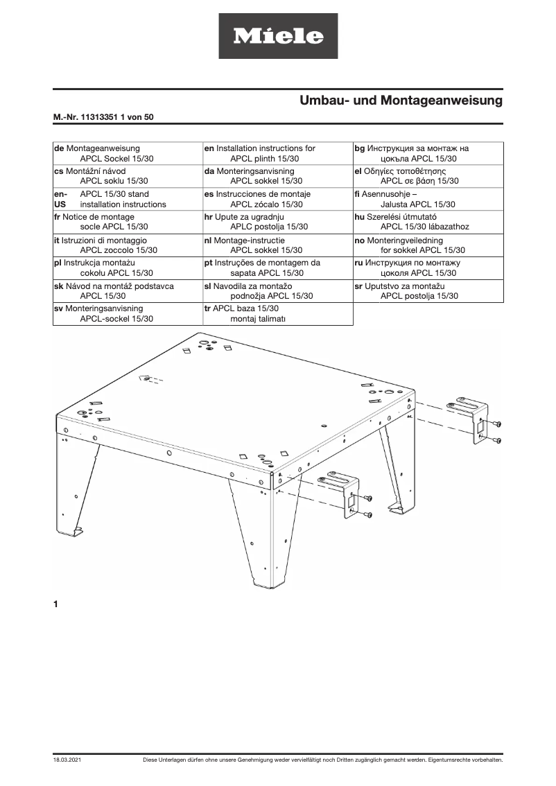Page 1 de la notice Manuel utilisateur Miele APCL 003