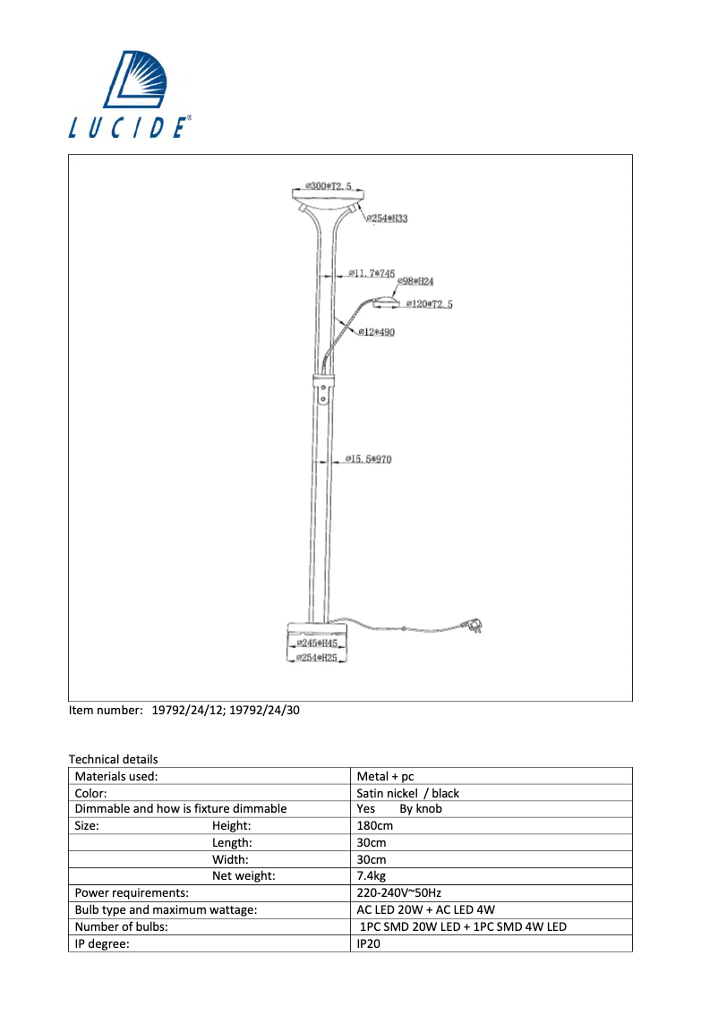 Page 1 de la notice Manuel utilisateur Lucide Champion 19792/24/30