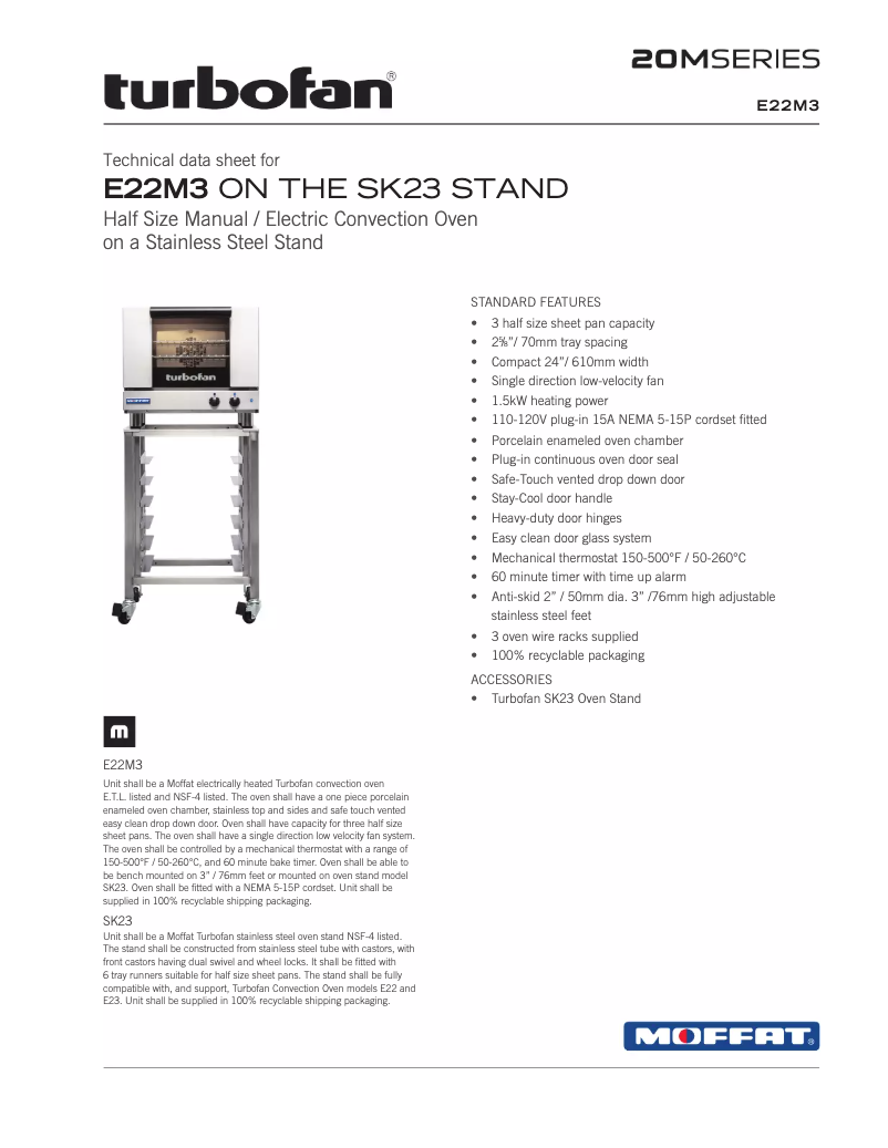 Page 1 de la notice Fiche technique Moffat Turbofan E22M3